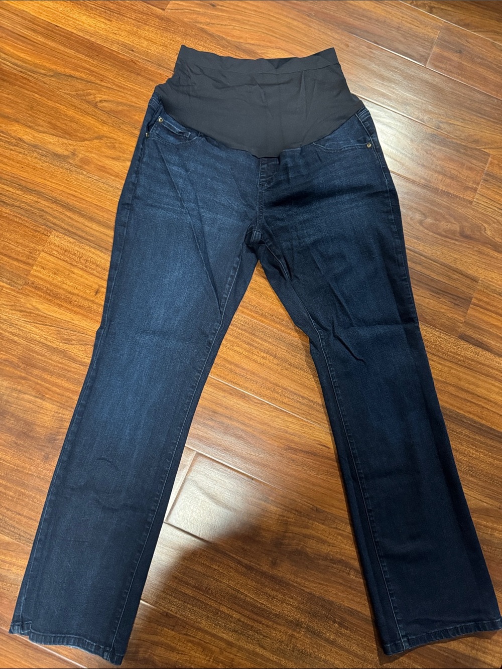Dark Indigo Maternity Straight Leg Jeans with Black Belly Panel